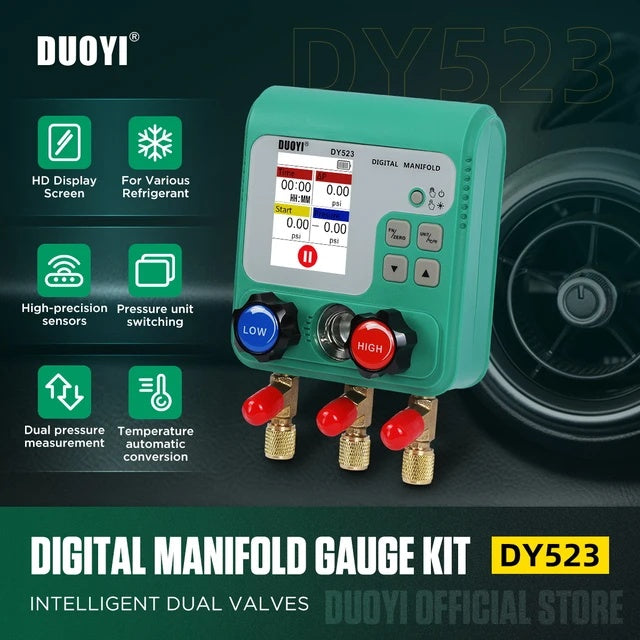 DUOYI DY523 Wholesale oem Refrigeration Digital manifold supplier. Air Conditioning Temperature Tester Valves Tool