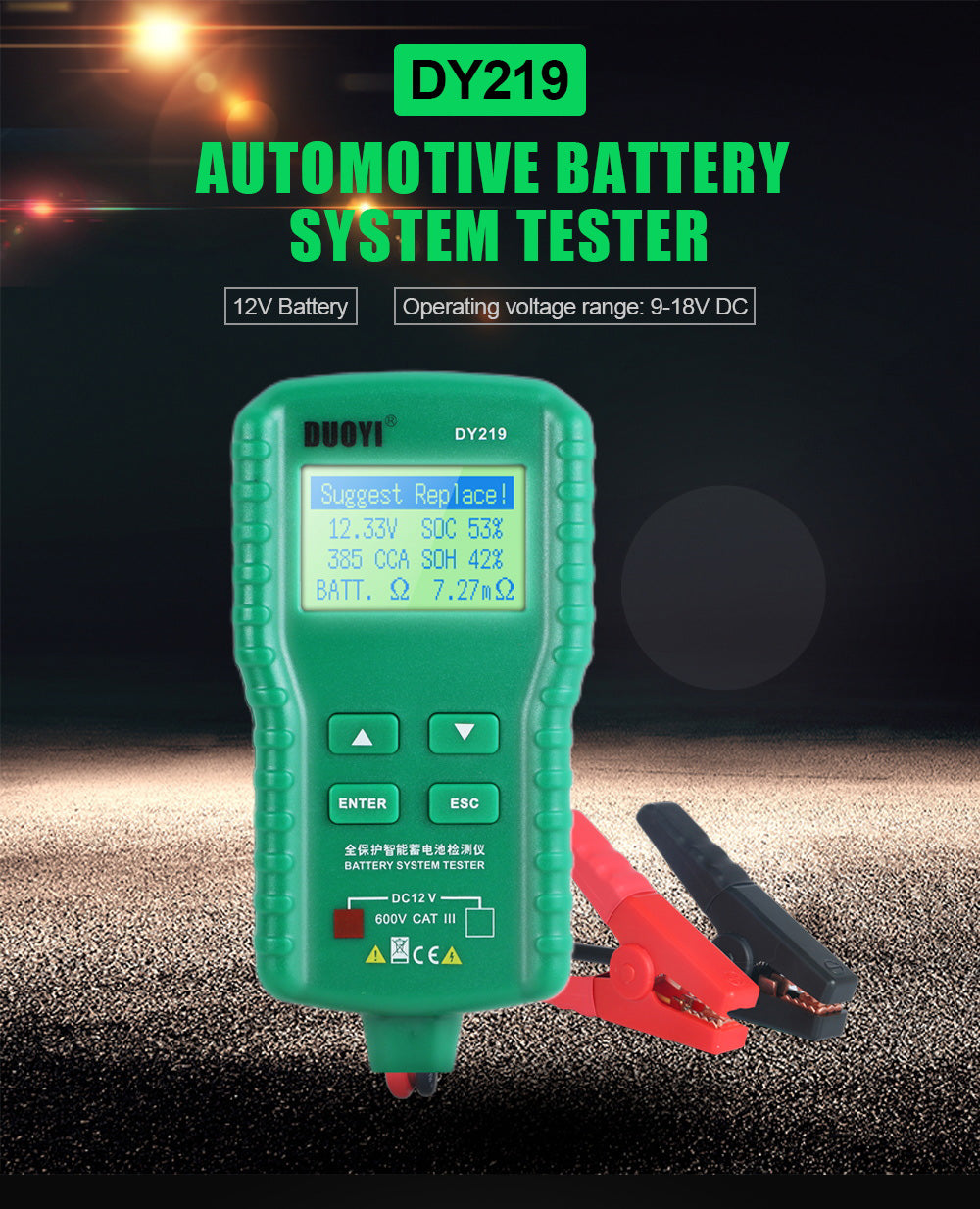 DUOYI dy219 12V Car Battery Tester, 100-1700 CCA Load Tester