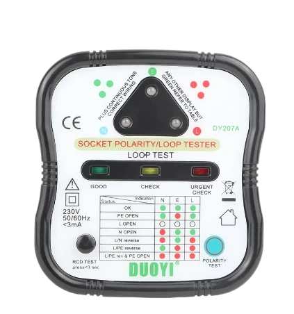DUOYI DY207A Electrical outlet tester Automatic Wall Plug Breaker Finder Polarity RCD Test Phase Check Loop Test Detector UK/US
